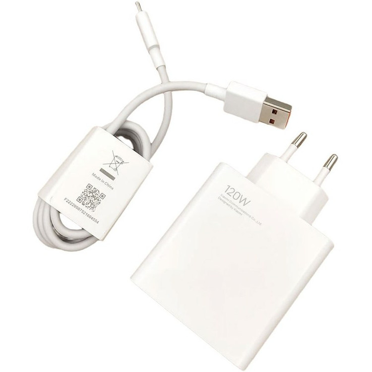شارژر دیواری شیائومی مدل 120 وات به همراه کابل تبدیل USB-C اصلی سر جعبه