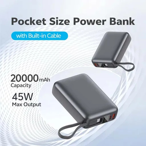 پاوربانک 20000 میلی آمپر کیو سی وای 45 وات مدل QCY PB20A pd fast charge
