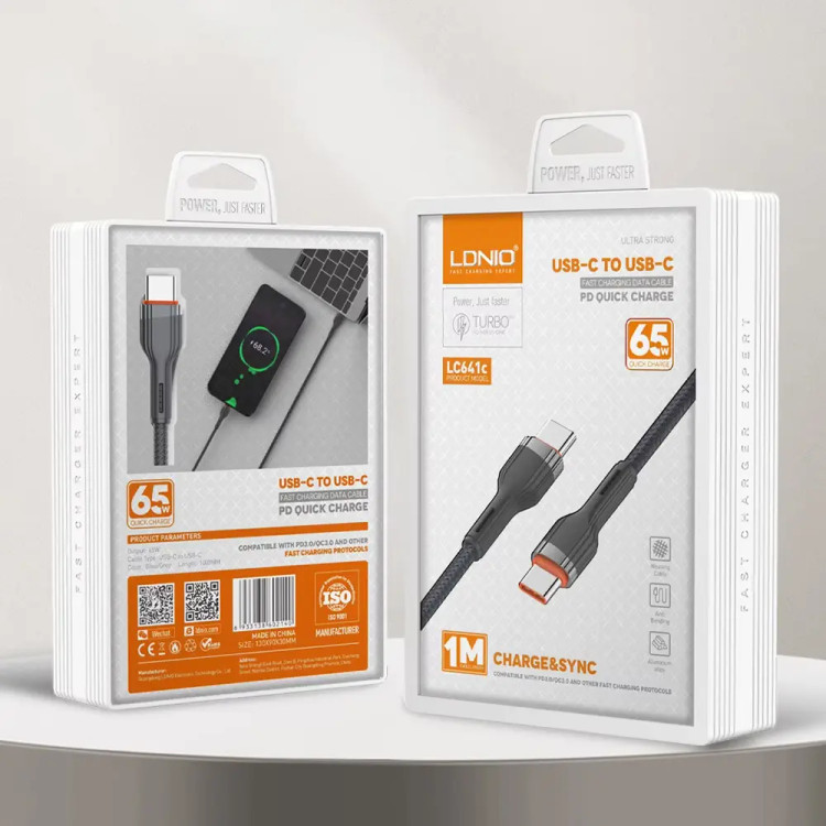 کابل شارژ تایپ C الدینیو مدت Ldnio LC641C طول ۱ متر توان ۶۵ وات